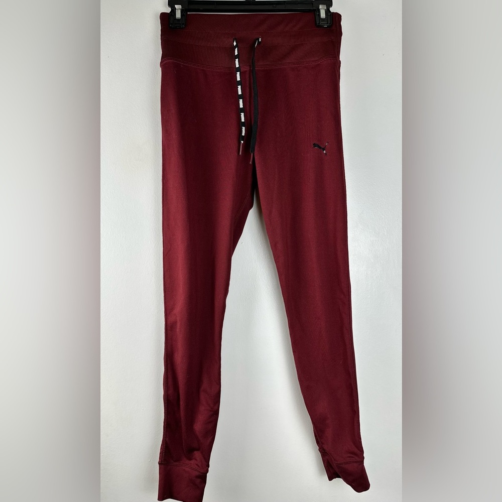 Puma Womens S Jogger Leggings Red Wine High Rise Activewear Drawstring Waist